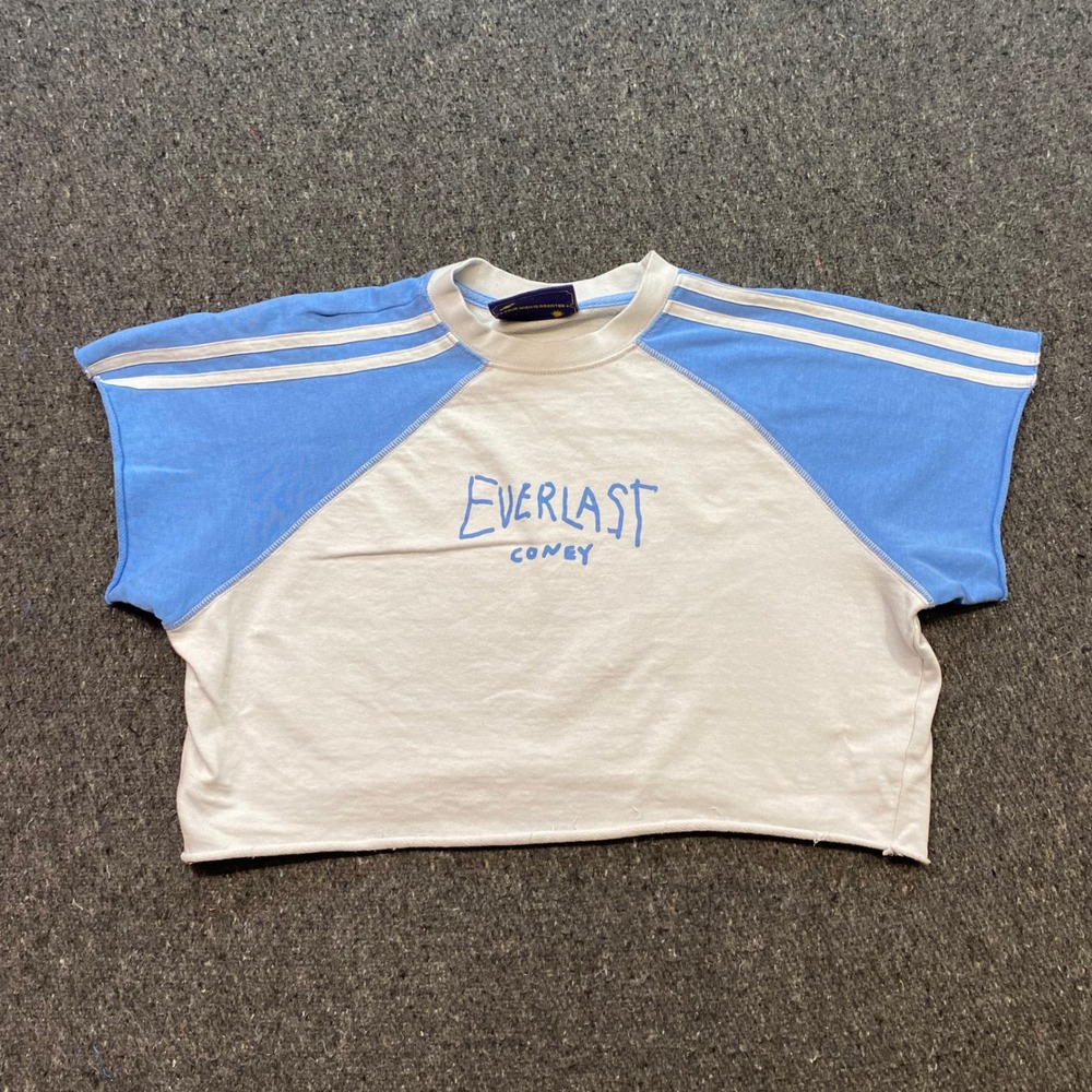 Coney Island Picnic Everlast Coney TShirt Sz S Womens White Blue Raglan Cropped